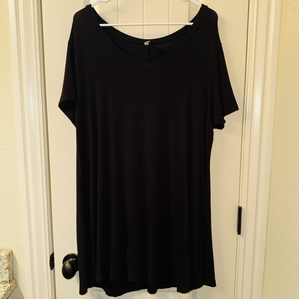 Popana 2X Black Tunic Top Plus Size V-Neck Short Sleeve Whimsygoth